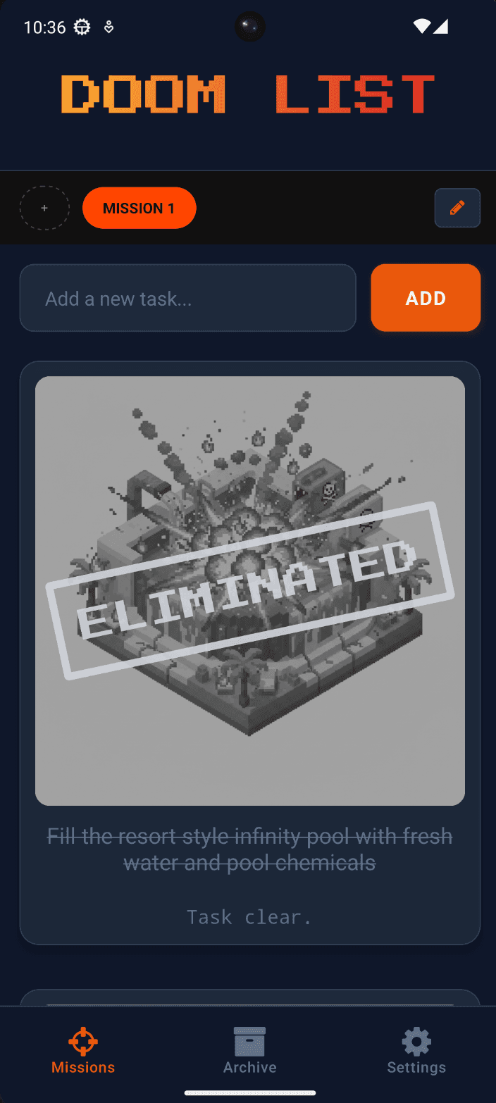 Task eliminated with completion stamp